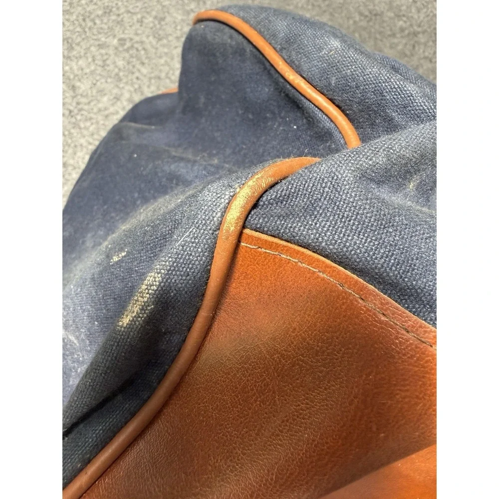 LL Bean Vintage 80s Blue Green Leather Handle Duffel Bag Zip Top Freeport Maine